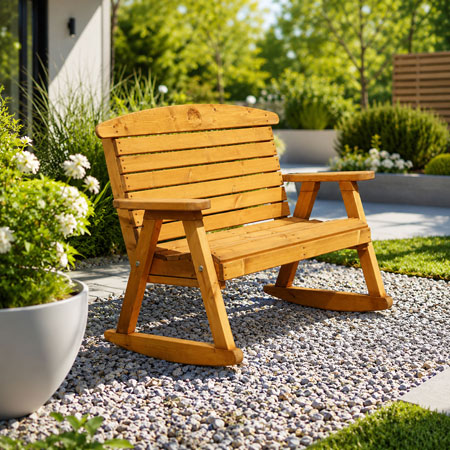 Rustic Wooden Rocking Garden Bench 2 Seater Patio Seating
