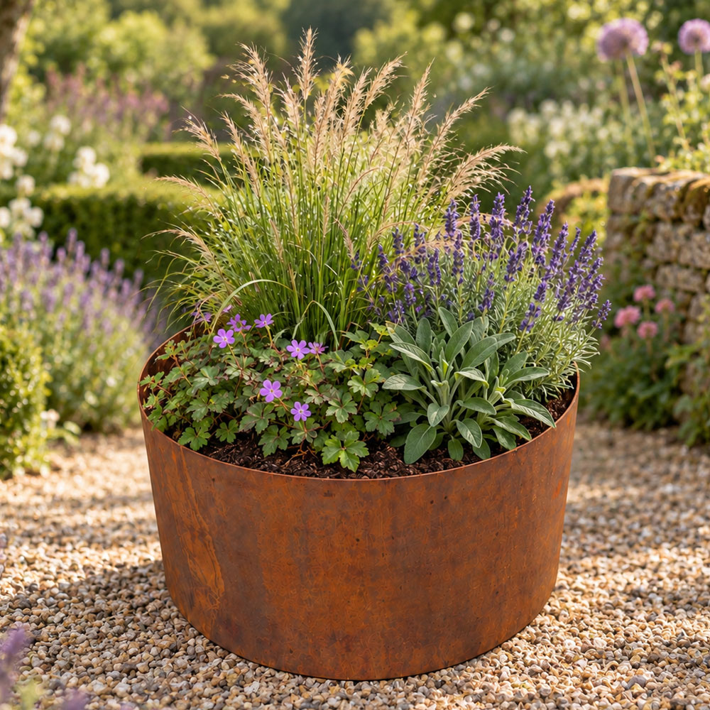 Large Rust Metal Round Garden Planter Ring 60cm x 30cm