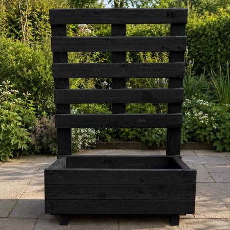Contemporary Black Timber Garden Planter with Climbing Trellis (L)60cmx(H)94cm