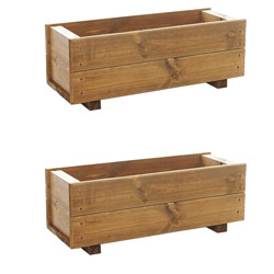 Wooden Trough Planters Small Set of 2