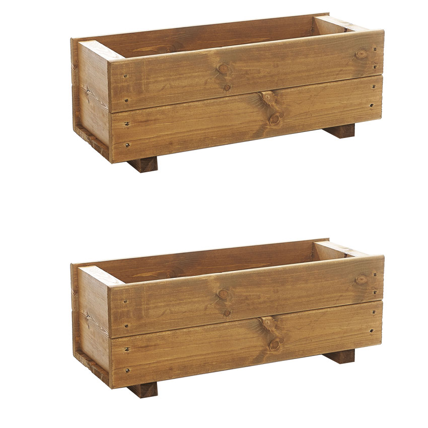 Wooden Trough Planters Small Set of 2