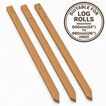 Wooden Log Roll Stakes 960mm Fits 600mm-660mm High Log Roll Pack of 3