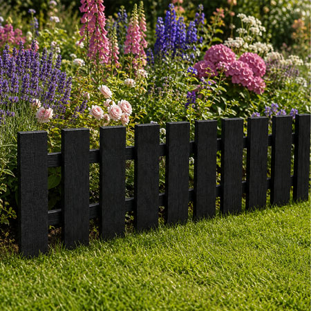 Black Wooden Garden Picket Fence 100cm Lawn Edging Border 28cm High
