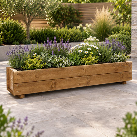 Heavy Duty Wooden Trough Planter Fully Assembled Plant Box (120x23x22cm)