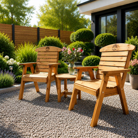 Wooden Patio Furniture with 2 Chairs & Coffee Table
