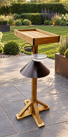 Freestanding Wooden Bird Table with Squirrel Baffle & Multi Feeding Station