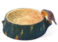 Resin Log Bird Bath and Robin