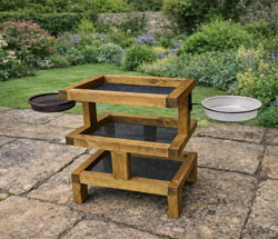 Three Tier Wooden Ground Bird Feeder and Feeding Station