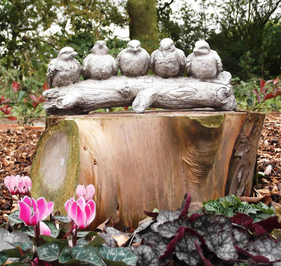 Five Birds On Log Garden Ornament 