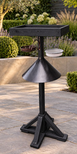 135cm Black Timber Garden Bird Feeding Table & Squirrel Guard Station