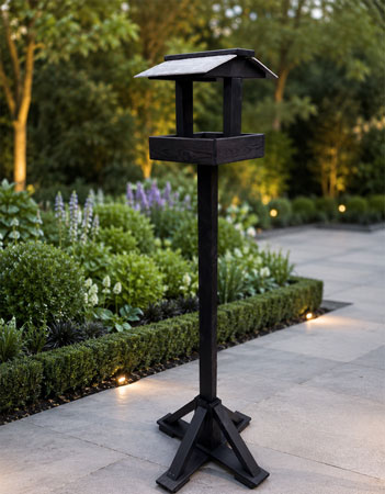Black Timber Garden Bird Feeding Table with Natural Slate Roof 1.6m Tall