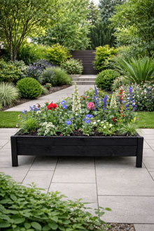 Garden Box Black Wooden Planter on Legs Plant Bed Large 