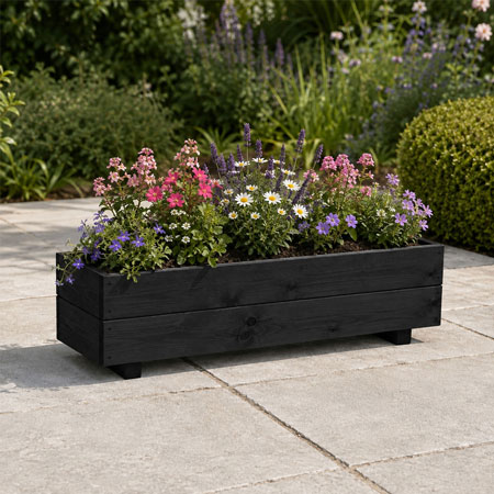 Black Wooden Garden Trough Planter Fully Assembled Plant Box (90x23x22cm)