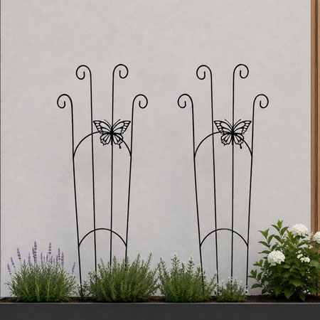 Decorative Butterfly Garden Trellises Plant Supports for Pots Set of 2