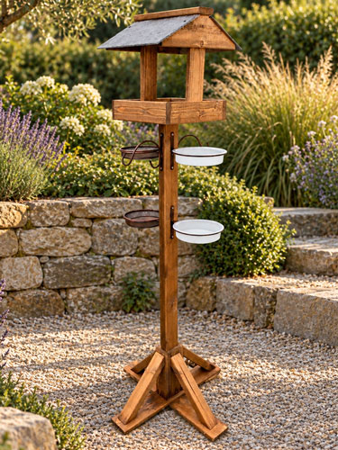 Wooden Bird Table Multi Feeder Station with Genuine Slate Roof