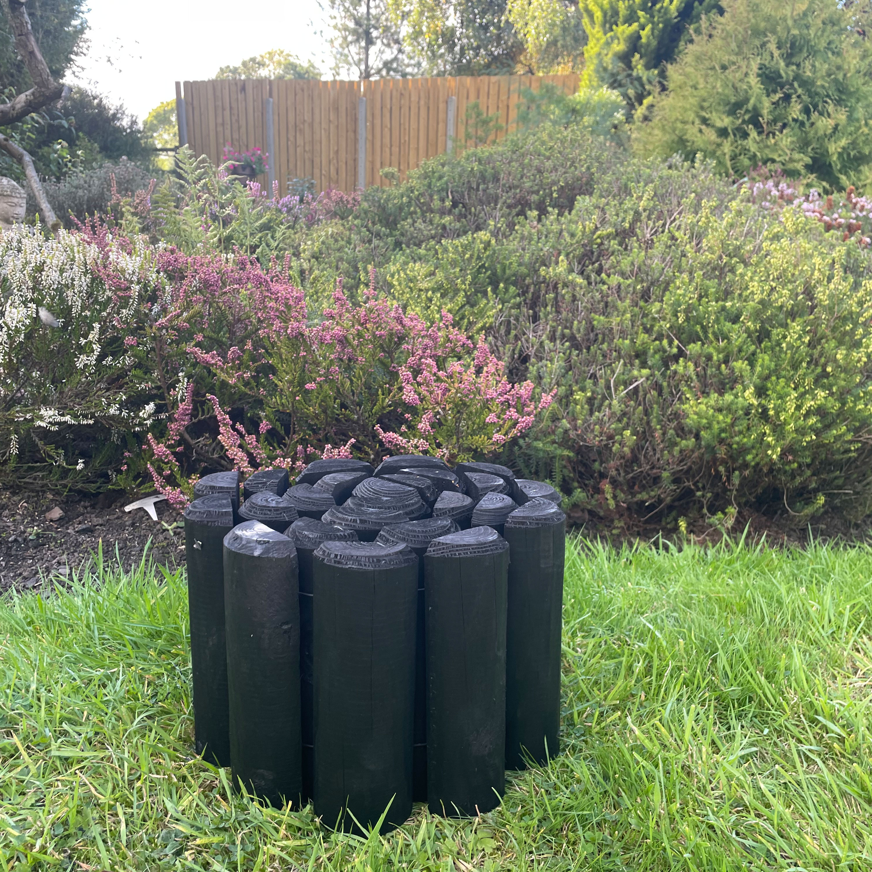 Log Roll Gardening Wood Edging Black 200mm High