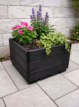Black Square Wooden Planter Box Outdoor Garden Herb  Flower Plant Pot
