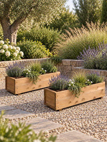 Pair of Wooden Garden Trough Planters Flower & Herb Grow Boxes 80x23x22cm