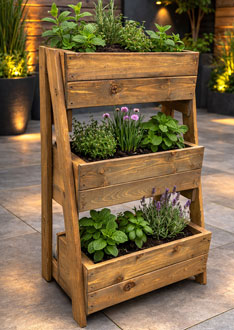 Wooden Ladder Raised Stepped Planter Boxes Herbs