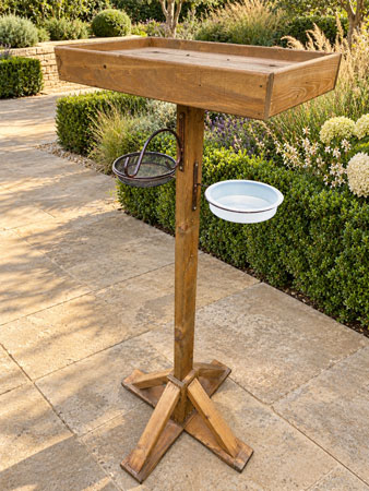 Handcrafted Wooden Wild Bird Feeding Table with Large Tray Bath & Feeder Hook