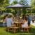 Rustic Wooden Picnic Dining Set with Round Table and 4 Benches - view 2