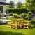 Rustic Wooden Picnic Dining Set with Round Table and 4 Benches - view 4