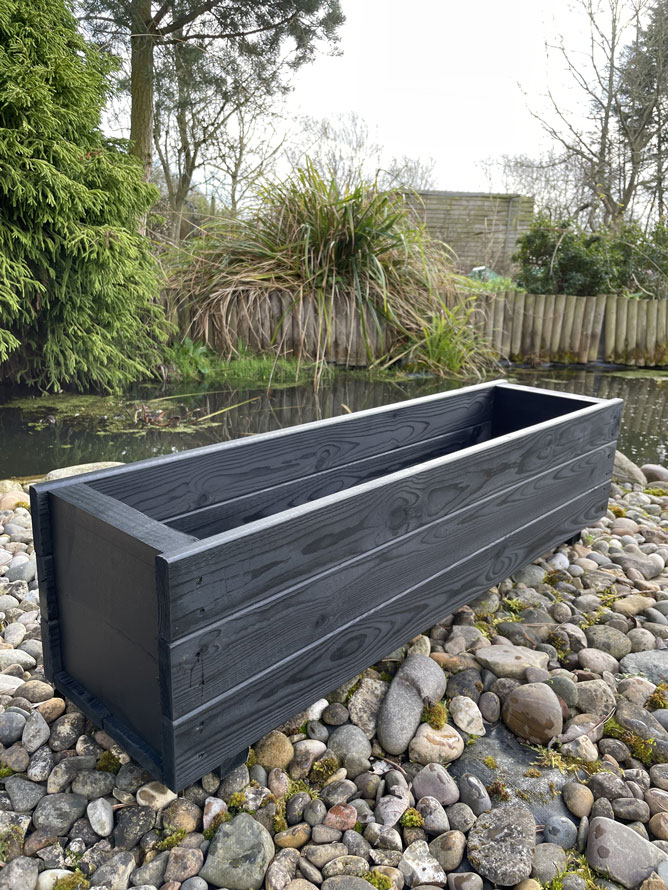 Wooden Patio Trough Planter 90cm Black Ash