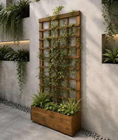 Heavy Duty Timber Planter with 1.8m Wooden Climbing Plant Trellis