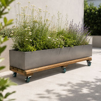 Heavy Duty Planter Trough Mover on Wheels Wooden Plant Caddy with 6 Swivel Castors