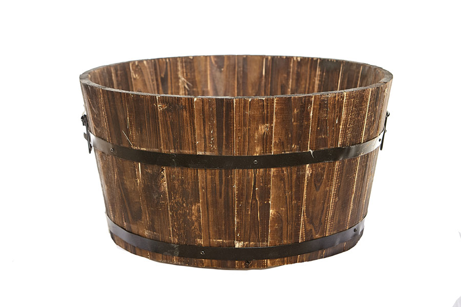 49cm Rustic Large Round Barrel Planter