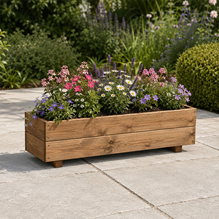Tan Wooden Trough Garden Planter Fully Assembled Plant Box (90x23x22cm)