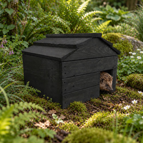 Wooden Hedgehog House with Solid Floor & Roof  - Ready Assembled Black