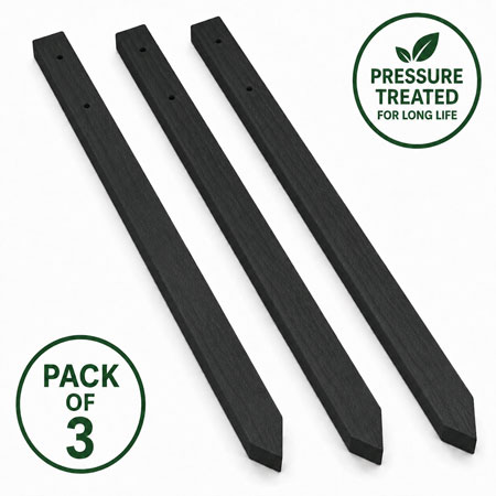 Wooden Log Roll Black Stakes 960mm Fits 600mm-660mm High Pack of 3