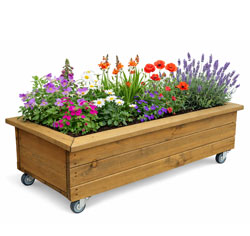 Wooden planter on wheels