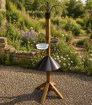 Premium Garden Bird Feeding Station with Wooden Stand and Squirrel Baffle