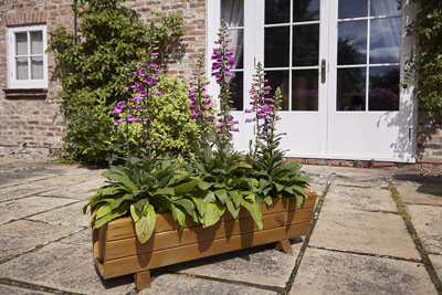 Wooden Garden Planters in a natural wood stain finish