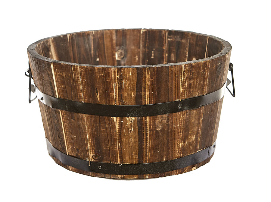 32cm Rustic Round Barrel Planter