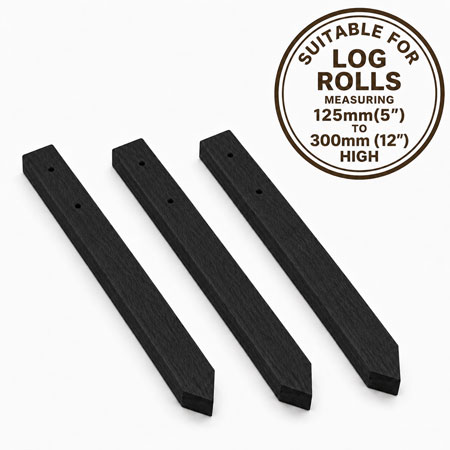 Wooden Log Roll Black Stakes 460mm Fits 125mm-300mm High Pack of 3